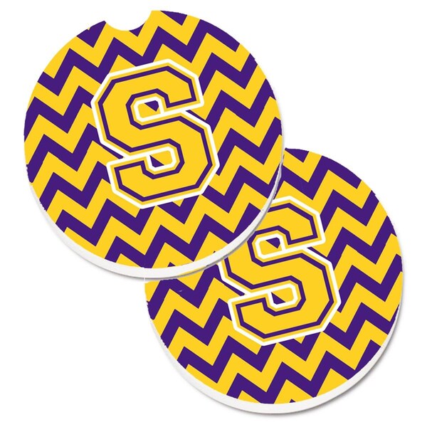 Carolines Treasures Letter S Chevron Purple and Gold Set of 2 Cup Holder Car Coaster CJ1041-SCARC - main